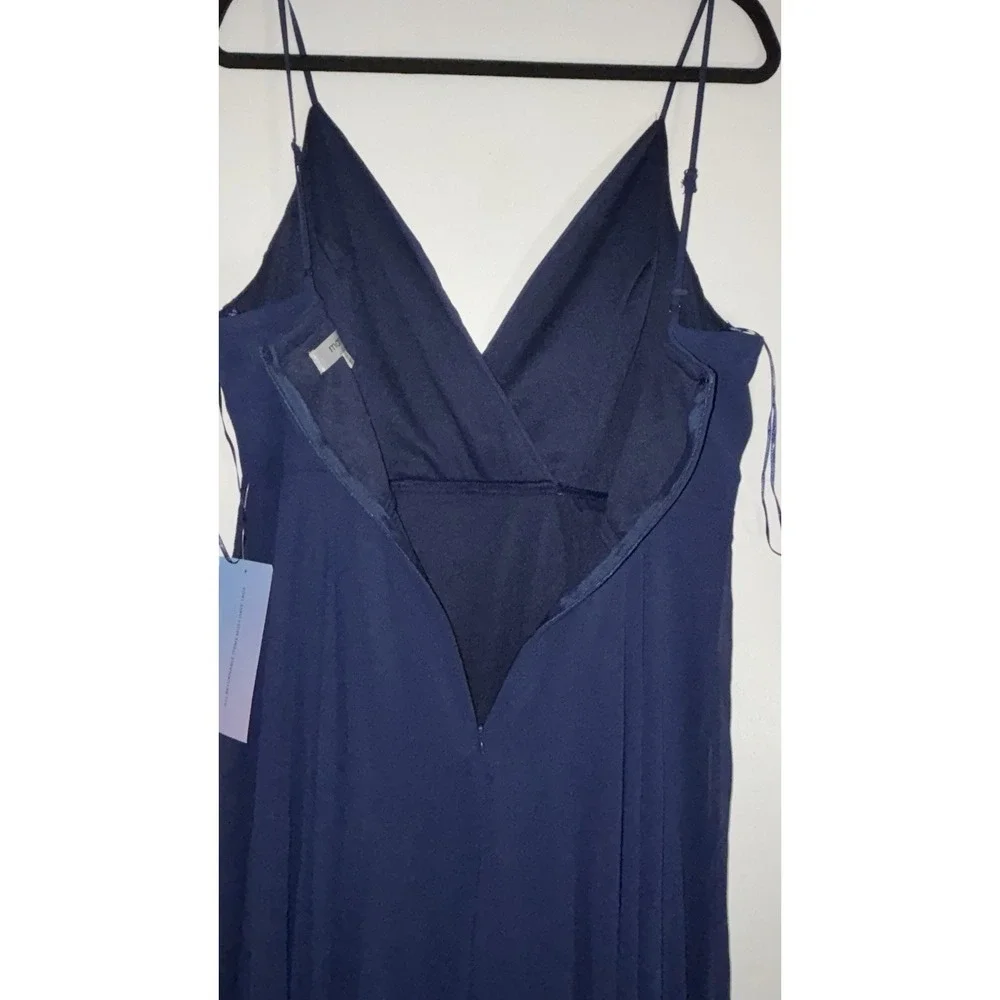 NWT Maniju Navy Maxi Dress Womens L V Neck Spaghetti Strap Formal‎ Wedding Guest